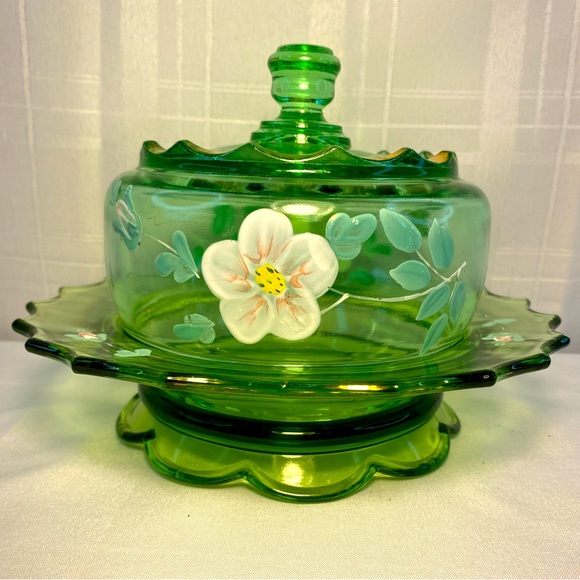 Jefferson Glass Other - COPY - 1904 VOGUE ENAMELLED ROSES ROUND COVERED BUTTER DISH JEFFERSON GLASS COM…